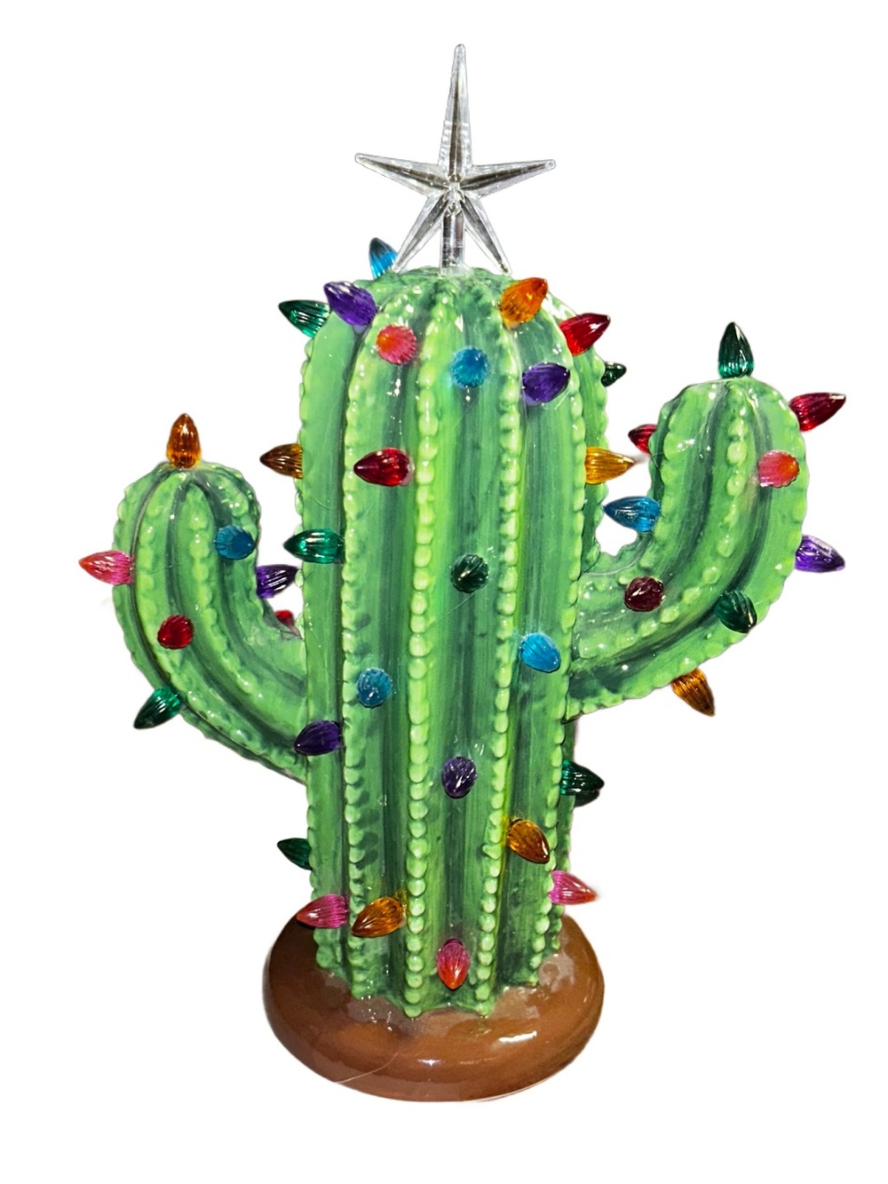 Roman ~ 12β in. ~ Green W/ Multi-Colors Lights ~ Christmas Ceramic Cactus ~ New